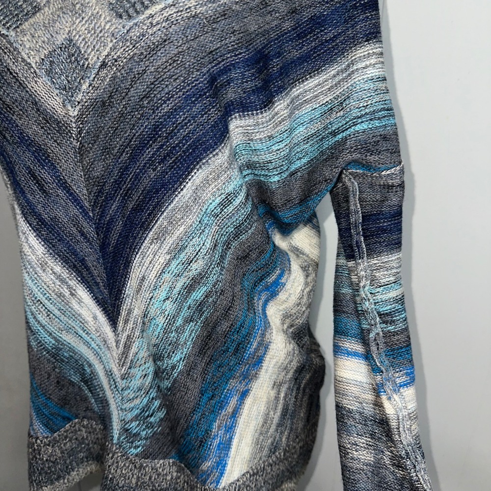 Free People Gray and Blue Stripe V Neck Off Shoulder Sweater‎ Knit Size S - Picture 4 of 9